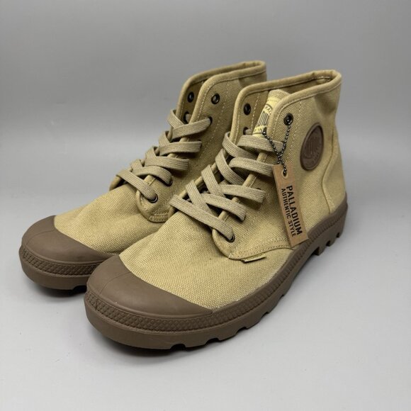 New NWOB Mens Palladium Pampa Hi Top Khaki Tan Canvas Shoes Sneakers Size 9.5 - Picture 3 of 7